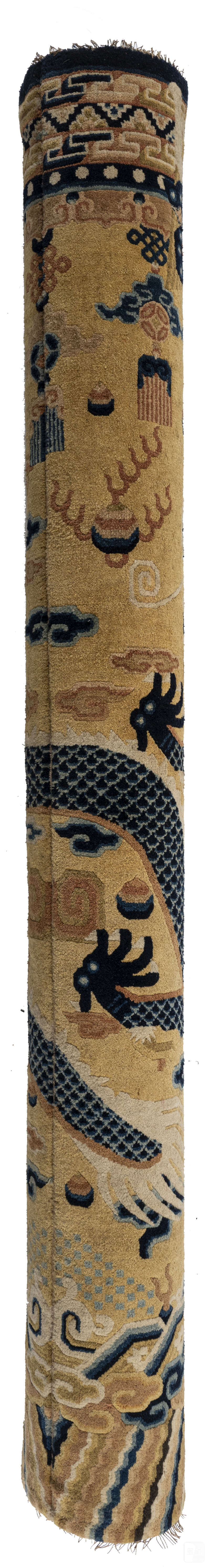 A pair of yellow-ground column carpets with dragon decoration mounted as columns - 图3